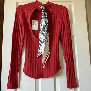 New Free People Long Sleeve Top Tie Back Canyon Red Slim Fit Size S